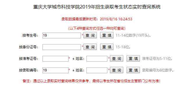 重庆大学城市科技学院录取查询